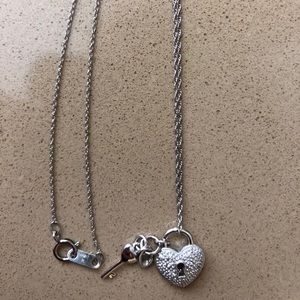 10K White Gold Necklace with Heart/Key Pendant